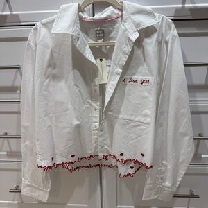 Maeve White Button Down Shirt with Red Embroidery